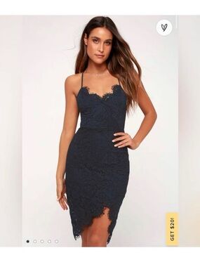 Lulu's Navy Lace Spaghetti Strap Mini Dress